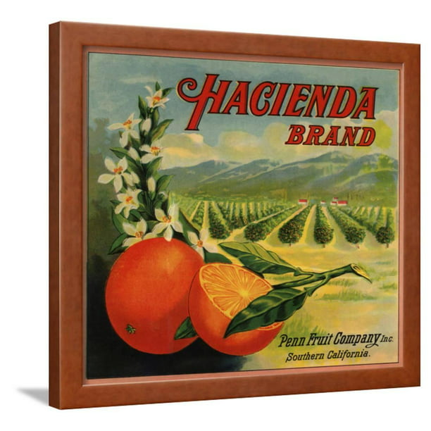 Los Angeles Hacienda Southern California Orange Citrus Fruit Crate Label Print